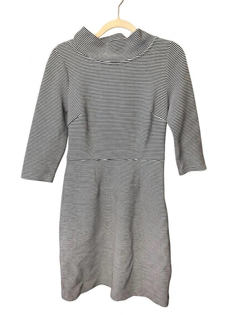 Boden Striped Mock Neck Fit & Flare Dress Navy Ivory US Size 6R